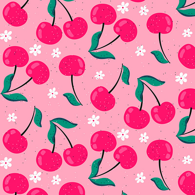 cherry patern on pink background valentine