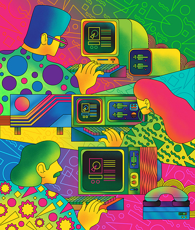 More than Meets the Eye - BBC Science Focus 80s bright colors colours computers drawn editorial art editorial illustration fun illustration magazine newspaper retro retro tech retro technology vector vivd