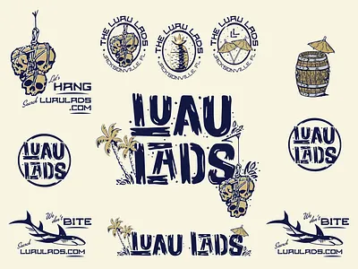 Luau Lads - II 3 color badge brand system branding design handdrawn type illustration logo shark skulls tiki tropical type vector