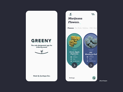 "Greeny" App Concept UI - Screens #1,2 by me @syntapps adobexd android design app screens appconcept appdesign appdesigner appui design ios design mobile design mobile prototype design uiux ux weed weed app wireframe