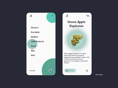 "Greeny" App Concept UI Screens #3,4 - made by me @syntapps adobexd android app concept app design app designs appui ecommerce app ios light mode mobile mobile design weed weed app wireframes