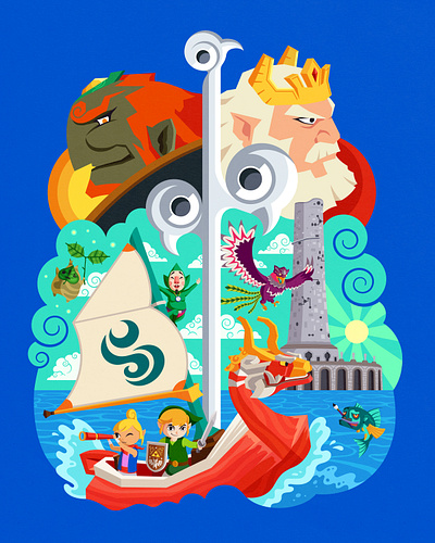 Detail Shot: Wind Waker boat fish gamecube ganondorf hyrule illustration legend of zelda link nintendo ocean poster video game wind waker windwaker zelda