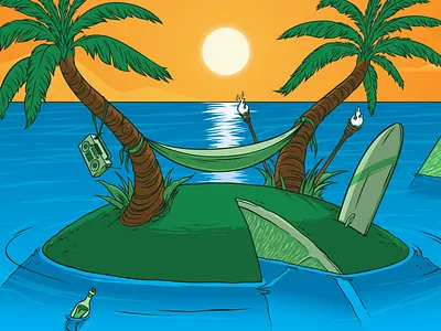 Summer Breeze... ball beach beer board bottle can hammok illustration island label lime ocean palm sunset surf three rings brewery tree waves