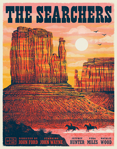 Detail Shot: Texas Forever Project - The Searchers canyons cowboys illustration landscape mesas monument valley mountains movie poster texan texas the searchers western