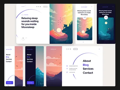 MoonSleep Landing Page White And Dark Mode app branding clean design graphic design illustration moon page layout sleep ui design website