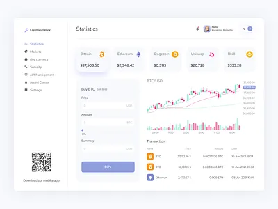 Cryptocurrency Dashboard admin panel analytics app bitcoin concept crypto crypto exchange dashboard design figma finance interface ui uidesign userpanel uxui