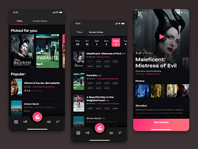 Cinema mobile app booking cinema concept dark design ios mobile mobile design movie product design tickets ui ux