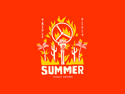 Triple Digit Summer arizona bones cactus design flames heat hot illustration lettering palm skull tree