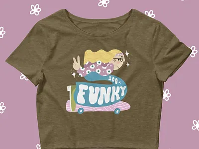 Groovy skater chick 70s apparel characters crop top design funky groovy illustration skateboard