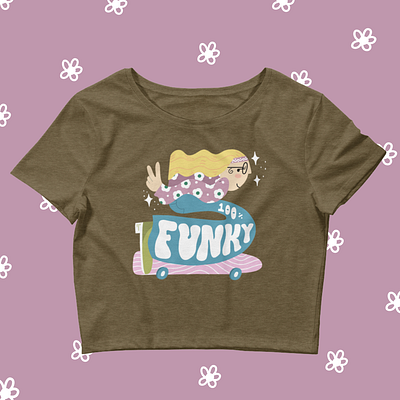 Groovy skater chick 70s apparel characters crop top design funky groovy illustration skateboard