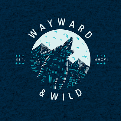 Wayward & Wild Tee Design branding design drawing icon illustration logo trees typography ui ux vector wild wolf
