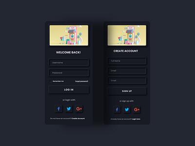 Log in and Register for Coupon Site black dark mode light mode log in mobile ui neomorphism neumorphism register sign in sign up soft ui white