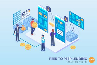 Isometric Peer to Peer Lending Concept 3d 3d animation 3d art 3d character 3d illustration app banner banners coneptual flat isometric isometric design landing landing page process strategy technogoly web web banner website banner