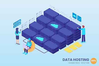 Isometric Data Hosting Concept 3d 3d animation 3d art 3d character 3d illustration banner banners concept flat illustration isometric isometric design landing landing page process strategy technology web web banner website