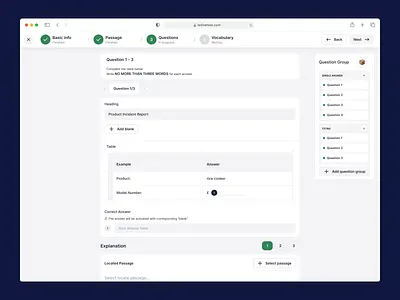 Online Test - Create Table Completion data entry education ielts online test question table table completion
