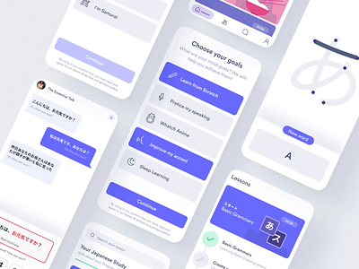 Learning Japanese App android app design education experience illustration ios japanese learn learning mobile ui ux