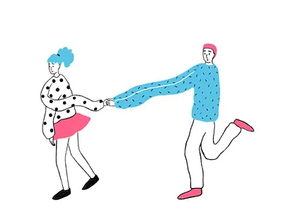 Hold on black blue character dance design illustration minimal patterns white