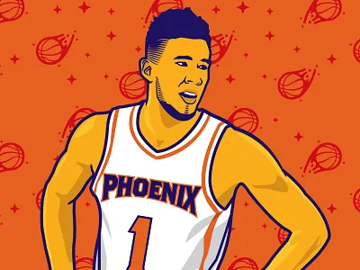 D. Booker basketball brand cartoon design dribble illustration logo playoffs portrait sport typography vector