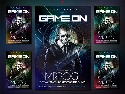GAME ON DJ CLUB EVENTS PHOTOSHOP FLYER POSTER TEMPLATE branding cyberpunk design dj edm electro futuristic gamer graphic design graphicdesign illustration modern online music photoshop template spotify youtube banner