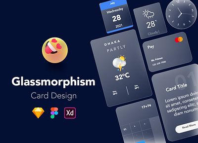 Glassmorphism Card Design app branding glassmorphism ui illustration ui ui assest ui kit ux