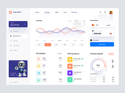 Crypto Currency Dashboard UI Concept admin admin panel admin theme admin ui analytics app card ui cards dashboad dashboard dashboard ui desktop app graph interface list view sidebar table view uiux user dashboard webapp