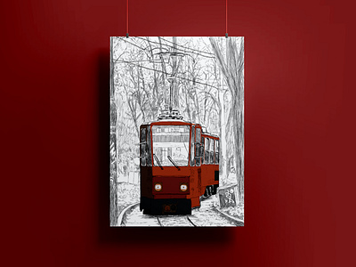 streetcar 6 art colour design illustration line print vector