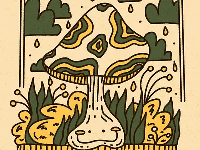 he's a fun•guy character clouds cute dope forrest fungi green hand drawn happy illustration ipad pro kawaii mushroom nature procreate rain retro shroom trippy yellow