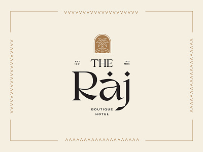 The Raj Hotel badge boutique branding classy desert design elegant font graphic design hotel illustration lettering logo logotype moroccan palm tree type typography