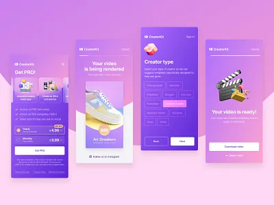 CreatorKit / Video Render App & Onboarding 3d animation app branding design flow gradient gradients illustration ios landing minimal mobile app native pricing screen trendy ui ux