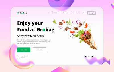 Food Web Landing Page with Glassmorphism dailyui design glasseffect glassmorphism photosop ui uidesign uiux