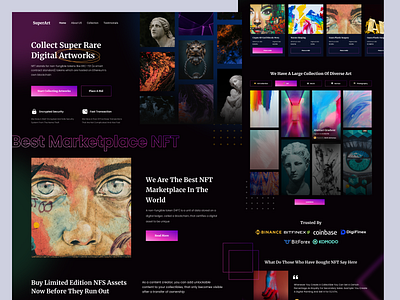 SupertArt | NFT Landing Page art clean crypto darkmode design landing page mobile design ui ui design web design website