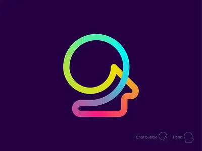 ChatHead branding chat chatbubble face gradient head headlogo human identity logo mark minimal people symbol talk ui ux