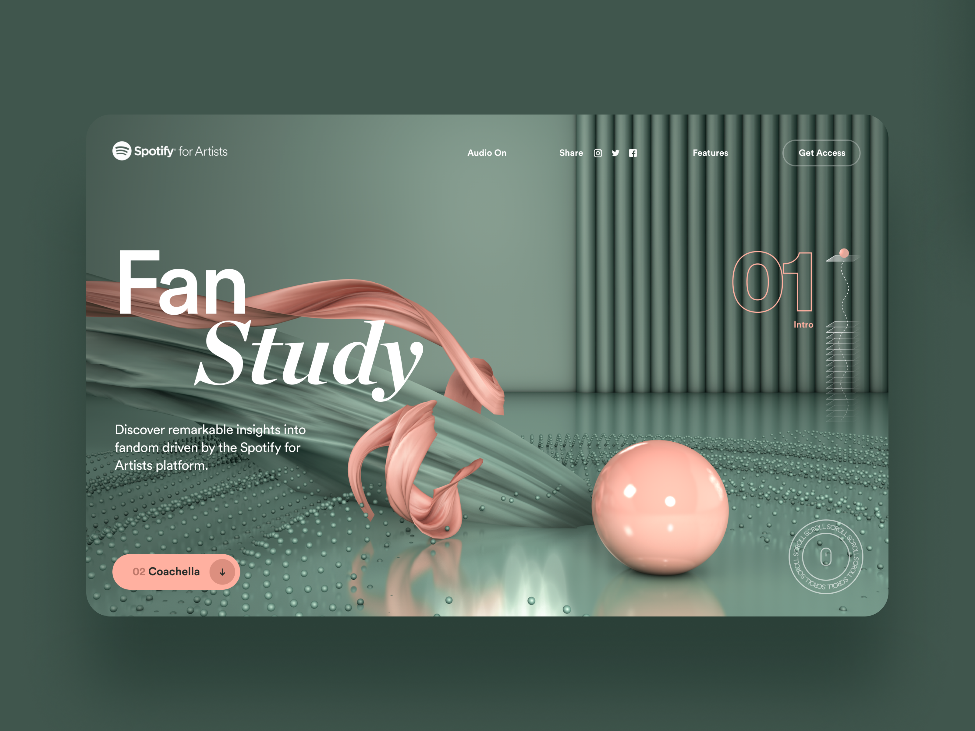 Example of Spotify for Artists Fan Study Pitch; Concept style-frame No. 1