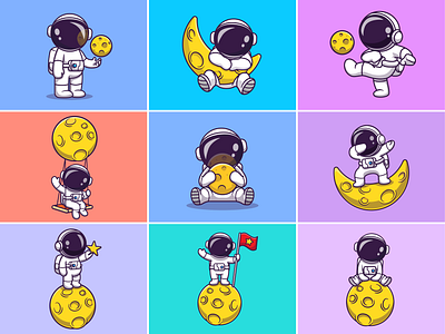 Astro moon👩🏻‍🚀🌕🌙 astroman astronaut astronaut suit character crescent moon custome astronaut cute flag icon illustration logo moon planet rocket space space theme star