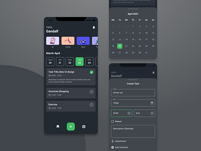 Daily Task Management app design dark mode design mobile app mobile ui design product design task ui