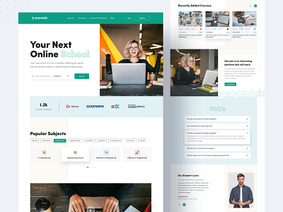 E-Learning Landing Page || Grapeslab best designer design designer dribbble best shot education elearning landing page minimal online online course online learning popular design school top designer uiux university web web design website website concept