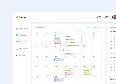 Tennis bookings & statistics in details calendar design design product design service design tennis service design ui design ux design