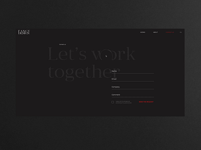 Fancy Design. Let's work together animation branding composition contact us design design agency form hover effect inputs logo typography ui uiux web website