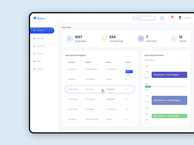 Recruitment Application Dashboard app dashboard design graph job recruitment ui ux