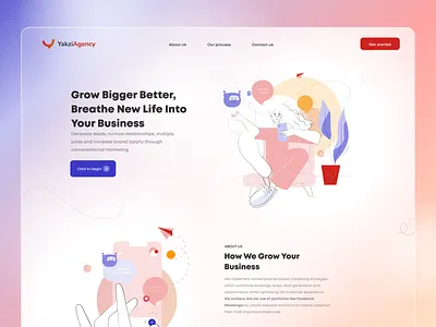 Marketing Agency Website beautiful blur branding character cute design girl girlish gradient illustration interface logo product sketch ui ux vector web