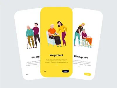 Elder Care App - Onboarding Design app app design app development app ui color contact us elder eldercare elderly figma mobile ui onboarding onboarding screen onboarding ui soft uiux web app