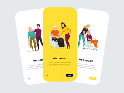 Elder Care App - Onboarding Design app app design app development app ui color contact us elder eldercare elderly figma mobile ui onboarding onboarding screen onboarding ui soft uiux web app