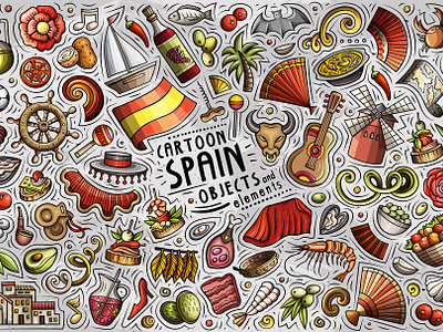 Spain Cartoon Objects Set