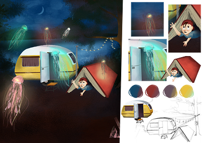 Camping with jellyfishes design graphic design illustration