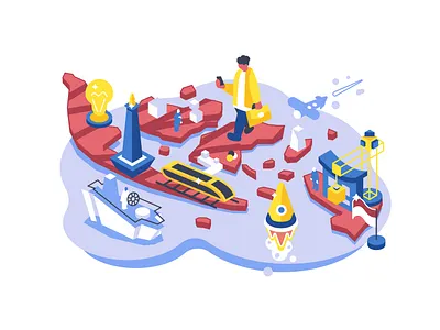 Startup and infrastructure in Indonesia business business people character data design flat hero high speed train illustration indonesia infrastructure isometric isometry people rocket smart city start up startup subway vector