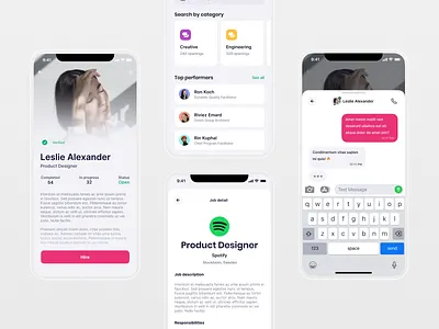 Job Platform Light Mode ⚪️ board chat colorful colourful green hire ios jobs light light mode message messaging messenger minimal pink profile recruitment search talk whatsapp