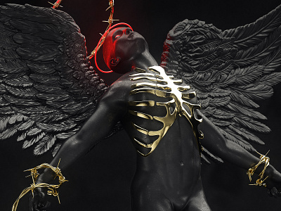 Ghost of WWII 3d angel black cg cinema4d human nft render wings