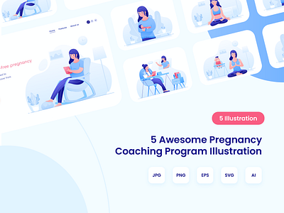 Pregnancy Coaching Illustrations - GetCradl.Com app flat illustrations freelance designer illustration landing page pregnancy pregnancycoaching set illustrations website