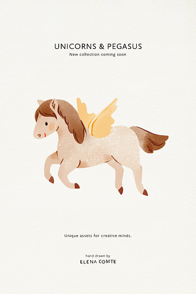 Watercolor Pegasus animal aquarelle baby children childrens illustration collection creative market fantasy animal hand painted horse illustration kids kids illustration licorne pegase pegasus unicorn vectors watercolor watercolour