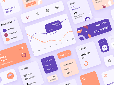 UI-components for patients’ medical data service app cards components dashboard design graphic design health health app health care healthcare app medical app medtech mobile mvp online purrweb service startup ui ux